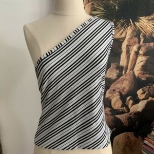 Burberry Black and White One-Shoulder Striped Top